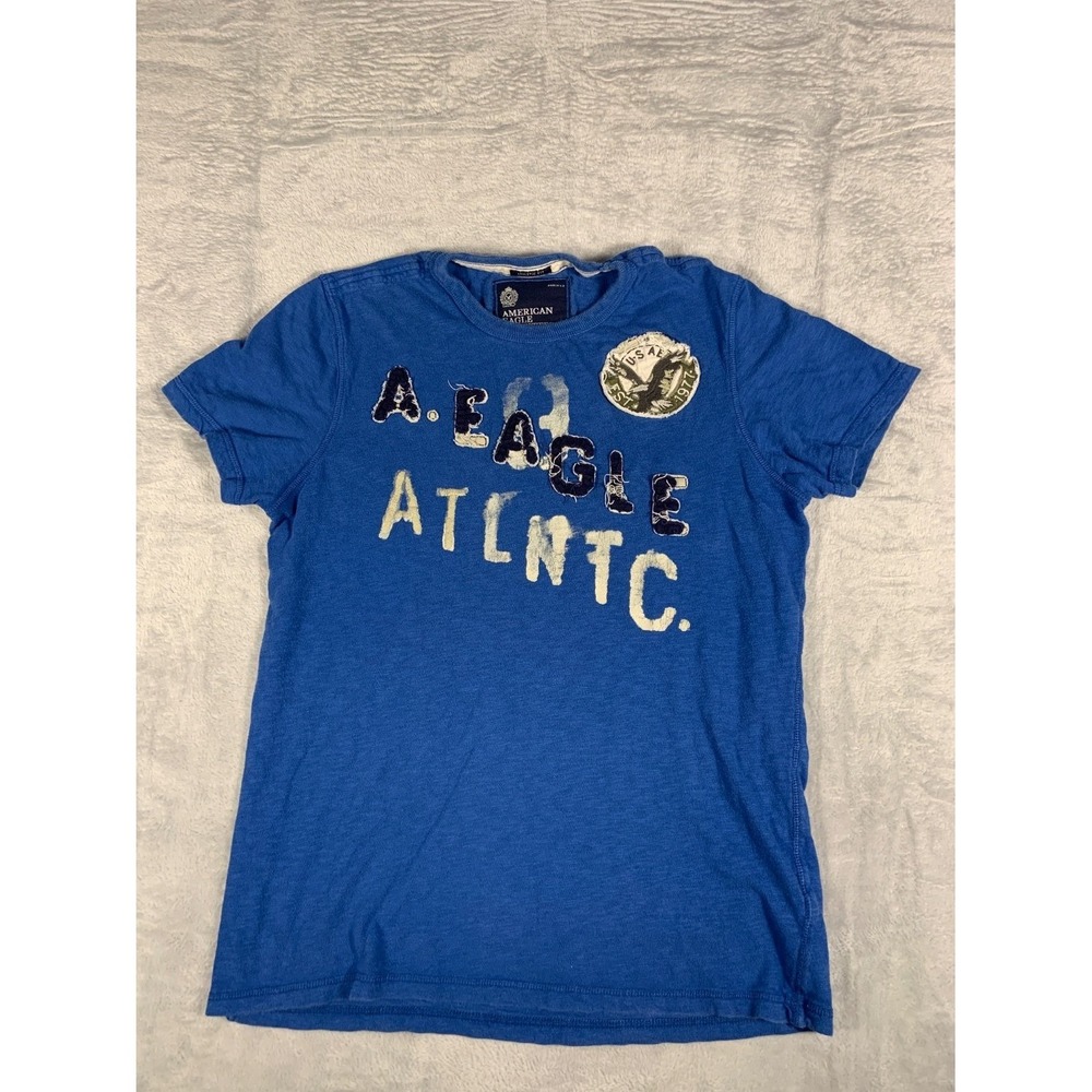 American Eagle Outfitters Men's Athletic Fit T-Shirt Blue Graphic Atlantic M